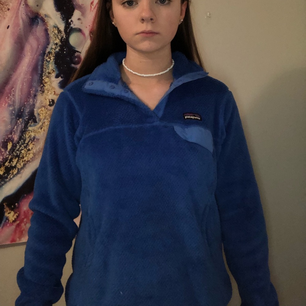 blue patagonia pull over